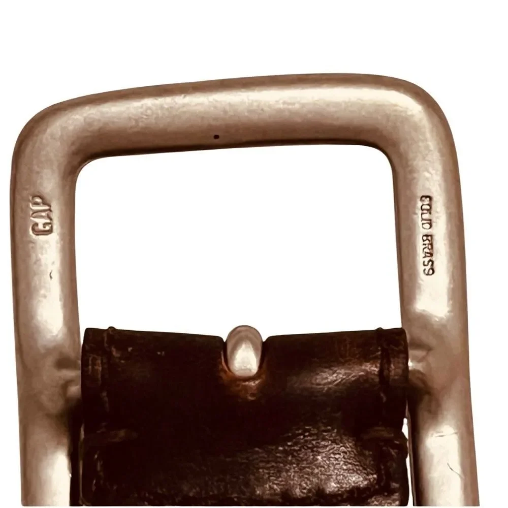 Y2K GAP Belt Boho Brown Leather Western Silver Solid Brass Square 1.5” Wide 32